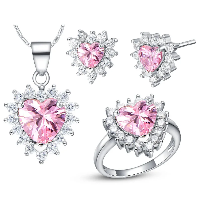 Ожерелье и серьги из меди с микро инкрустацией циркона в форме сердца комплект