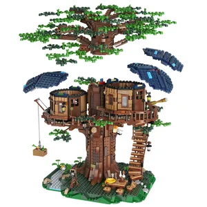 With 4 MINI Figures 3117 PCS Tree House Two Colors Leaves Building Blocks Bricks Christmas Birthday Toy Gift Compatible 21318