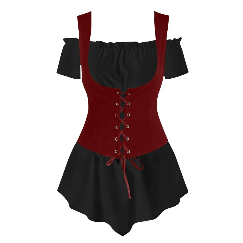 Женский комплект одежды в стиле стимпанк рубашка с открытыми плечами бандажный