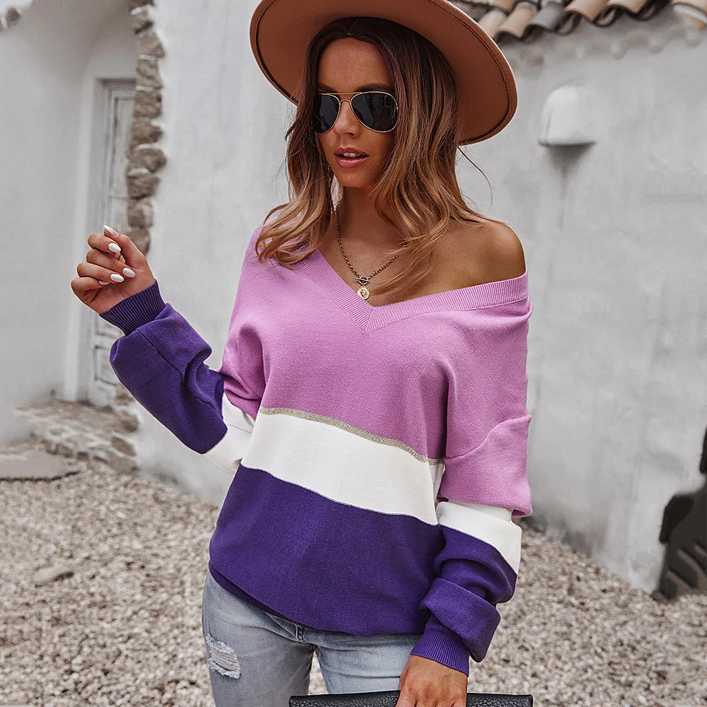 

Ladies Autumn Winter Sweater Women Pullover Patchwork Casual Warm Jumper Knitted Loose Women Sweater Tops Female Pull Knitwear