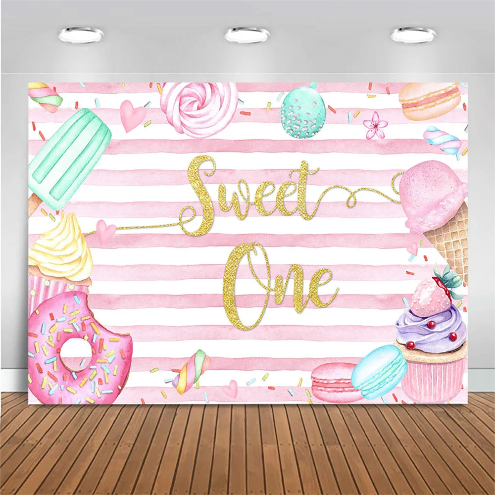 

Фон для первого дня рождения с изображением милого ребенка пончика мороженого торта Портрет ребенка фон для дня рождения фотография полоса...