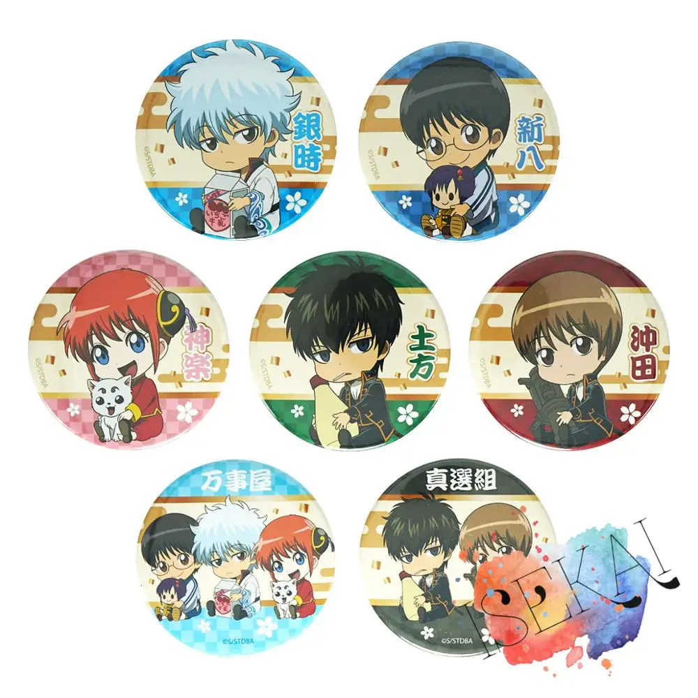 Gintama аниме значок Sakata Gintoki Shimura Shinpachi Kagura Hijikata Toushirou Okita Sougo металлический брошь