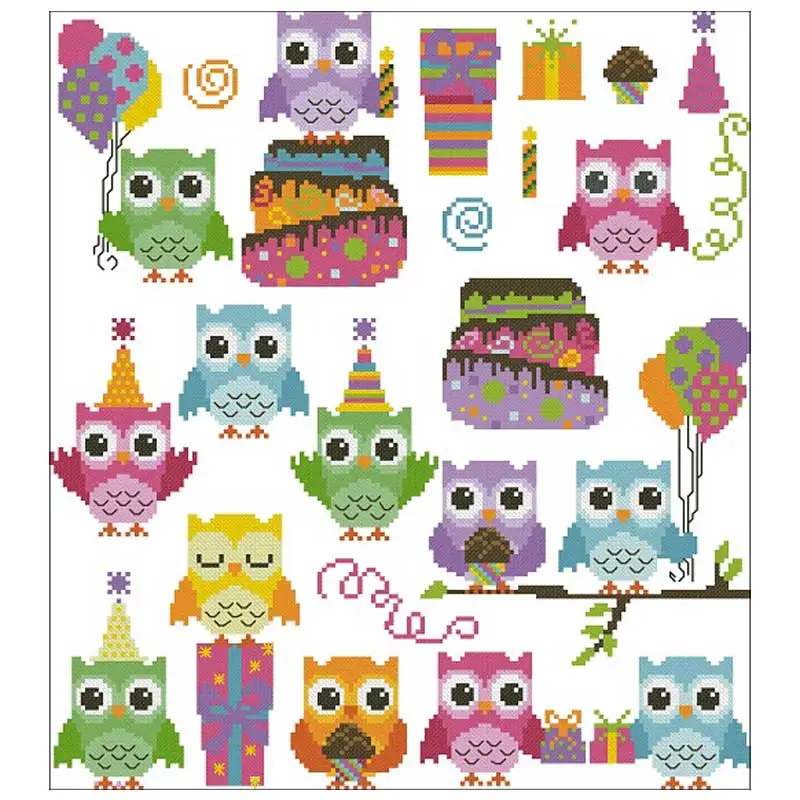 

Owl birthday party cartoon patterns Counted Cross Stitch 11CT 14CT 18CT DIY Chinese Cross Stitch Kits Embroidery Needlework Sets