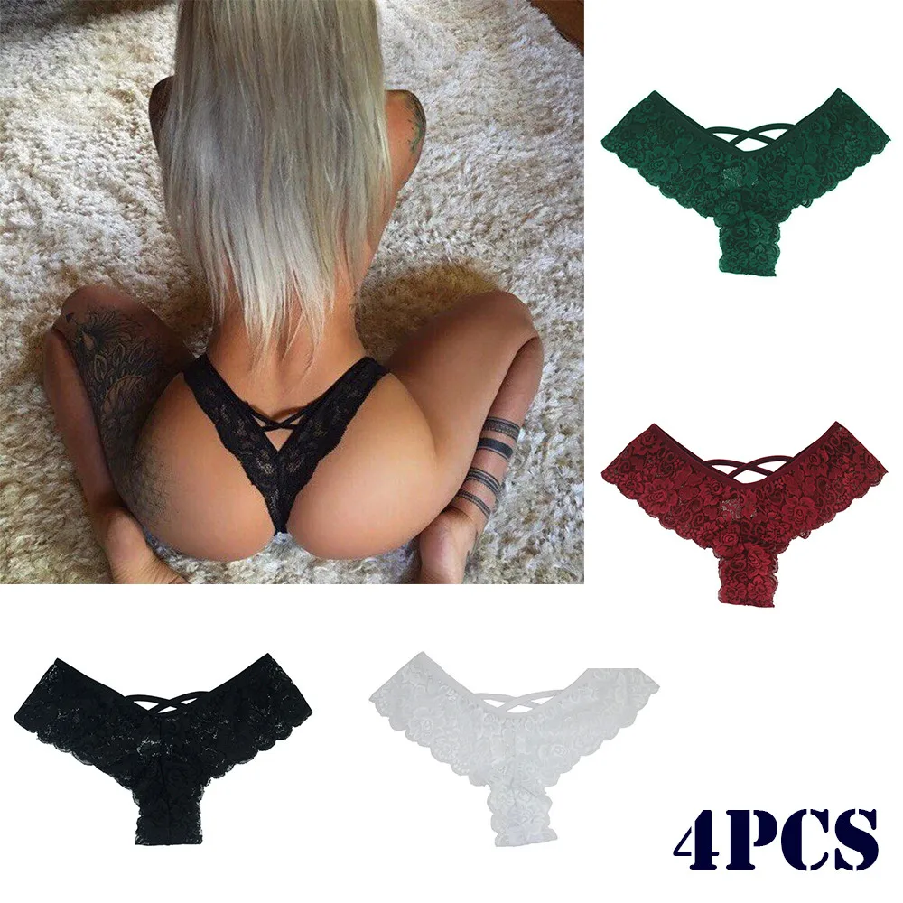 

Sexy Ladies High Quality Fashion Sexy 4PC Women Lace Flowers Low Waist Underwear Panties G-string Lingerie Thongs Underpant L*5