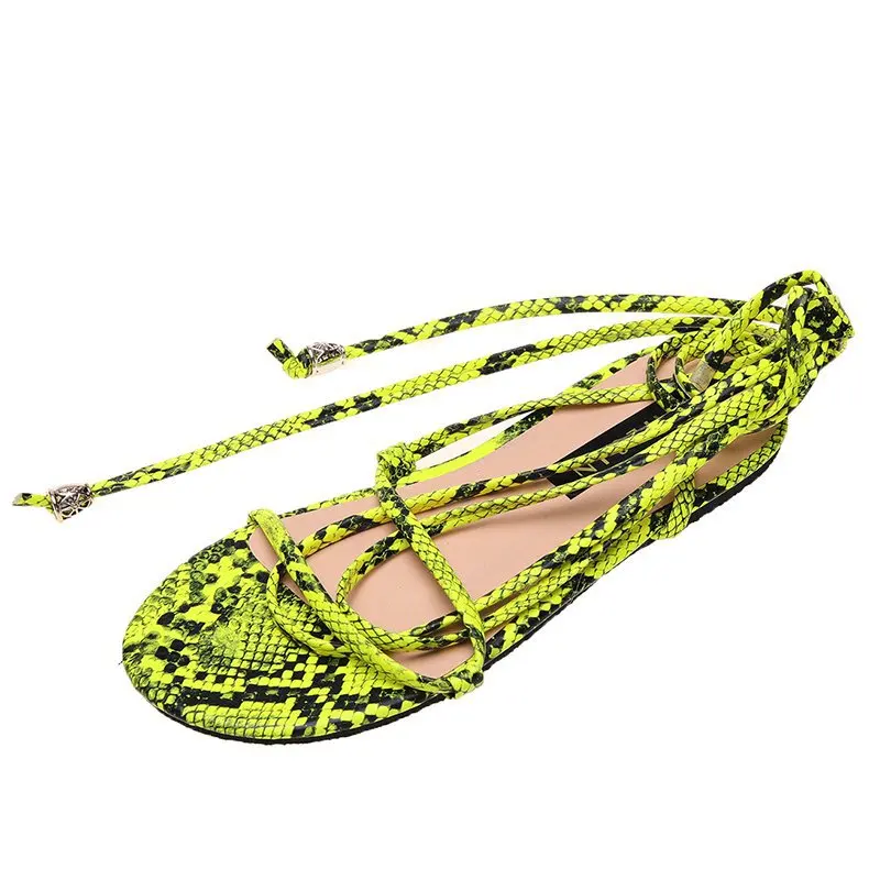 

Large Size 35-43 Fashion Snakeskin Winding Belt Flat Heel Sandals 2021 New Flat Shoes Women's Sandals Comfortable and Light Z001