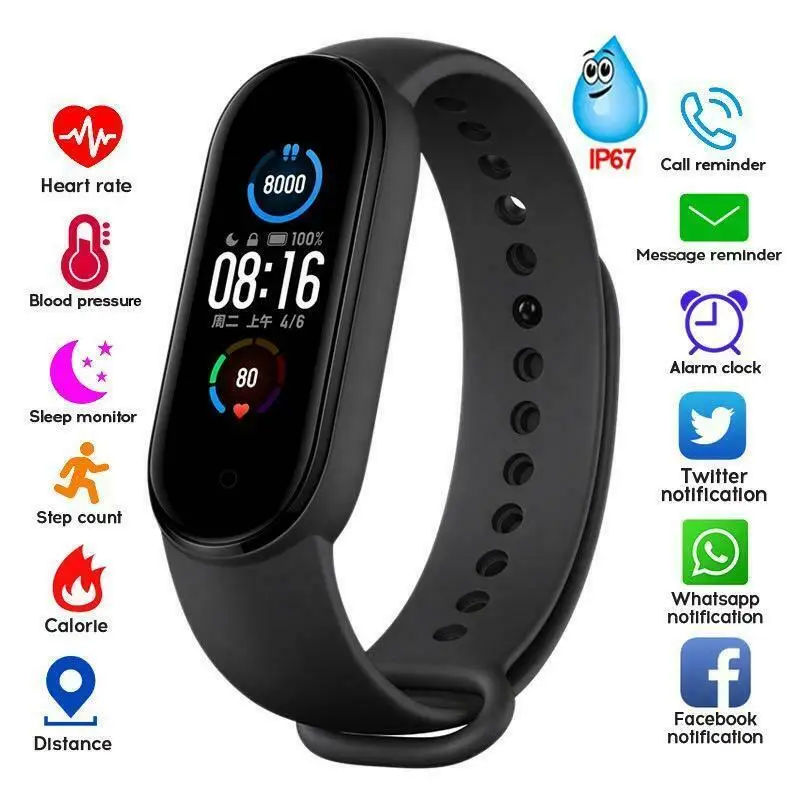 m5 smart watch men women heart rate monitor blood pressure fitness tracker smartwatch band 5 sport watch for ios android free global shipping