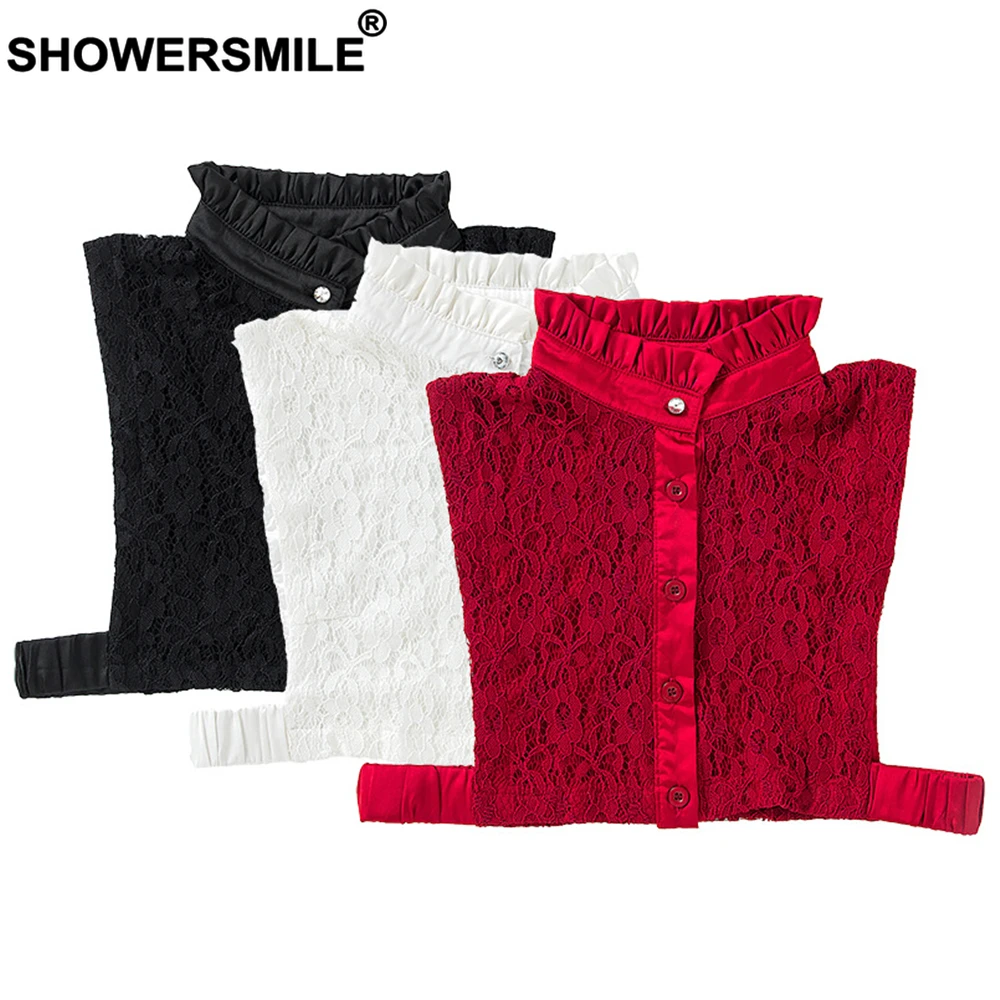 SHOWERSMILE съемный кружевной воротник женский Поддельный Воротник бордовый черный