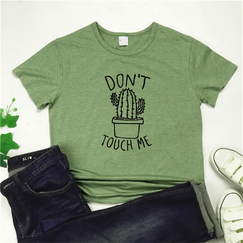 

DON'T TOUCH ME Letter Print Women T shirt Cute Cactus Graphic Tshirts O-neck Short Sleeve T-shirt Female Harajuku Korean Clothes