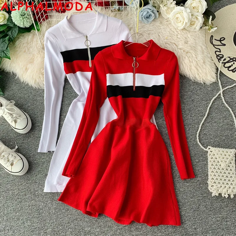 Женское трикотажное платье ALPHALMODA разноцветное поло трапециевидной формы с