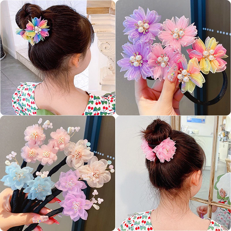 

1Pc Girl Headwear Braided For Kids Bowknot Flower Headdress For Children Elastic Bands For Hair Elastic Band For Hairstyle