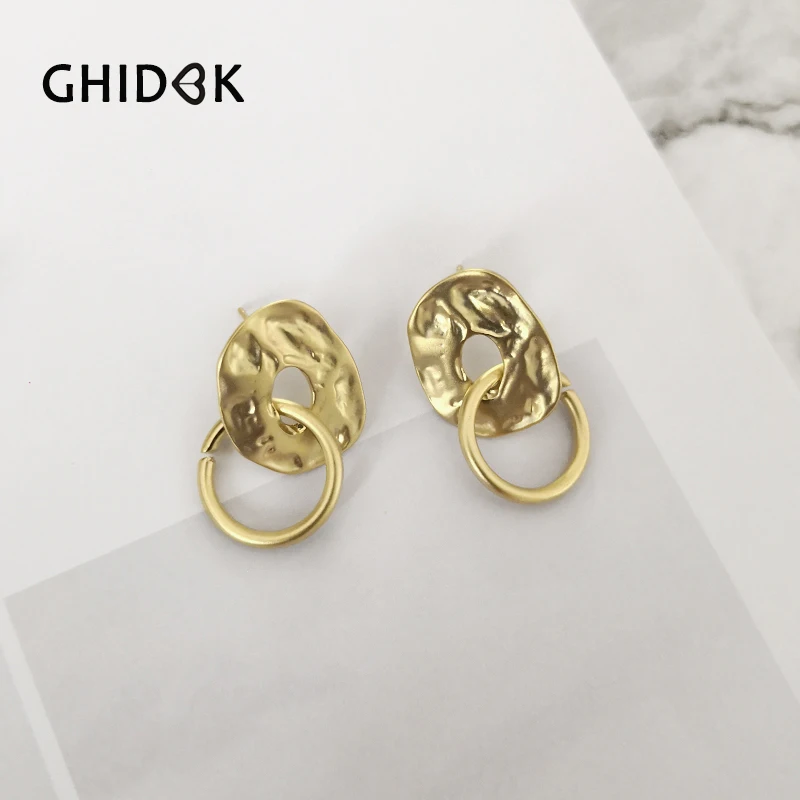 GHIDBK матовые Позолоченные полые серьги гвоздики изящные геометрические