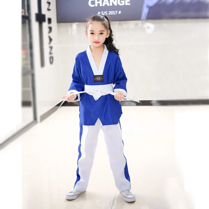 

Синее пальто и белые брюки униформа для таэквондо производительность и обучение по индивидуальному заказу WTF таэквондо костюм