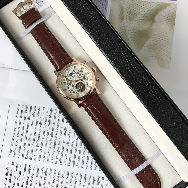 Автоматические часы KINYUED мужские водонепроницаемые механические Sun Moon Phase Tourbillon |