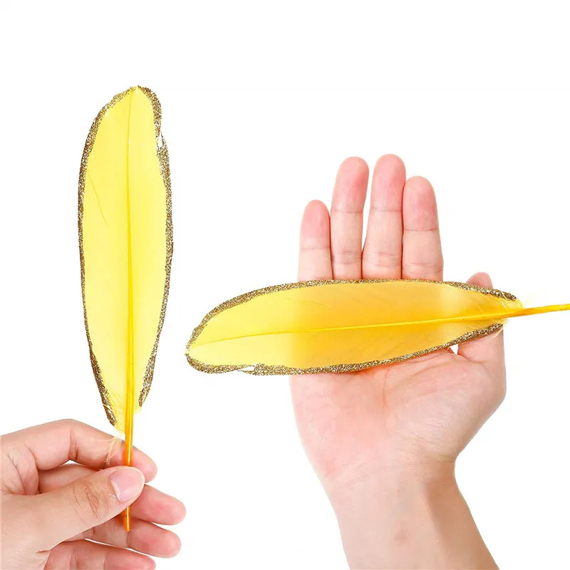 New Gold Yellow Dipped gold goose feather 10-500pcs 15-20cm DIY Jewelry Feathers Stage carnival Wedding Home decoration plumes |