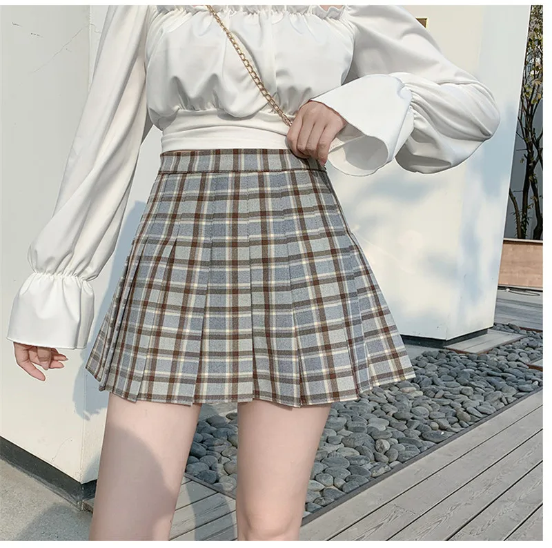 

Plus size women's spring and summer new Korean plaid skirt fat mm college style age-reducing pleated A-line skirt 2021 Plaid Hig