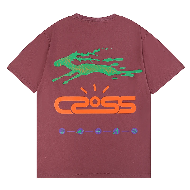 

Retro Catcus Jack Cross Letter Print Short Sleeve Couple Tshirts High Street Oversized Casual Loose Mens Top Tees