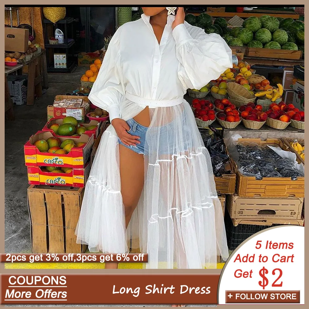 Женская белая длинная рубашка осенняя модная сетчатая Лоскутная с рукавом логта