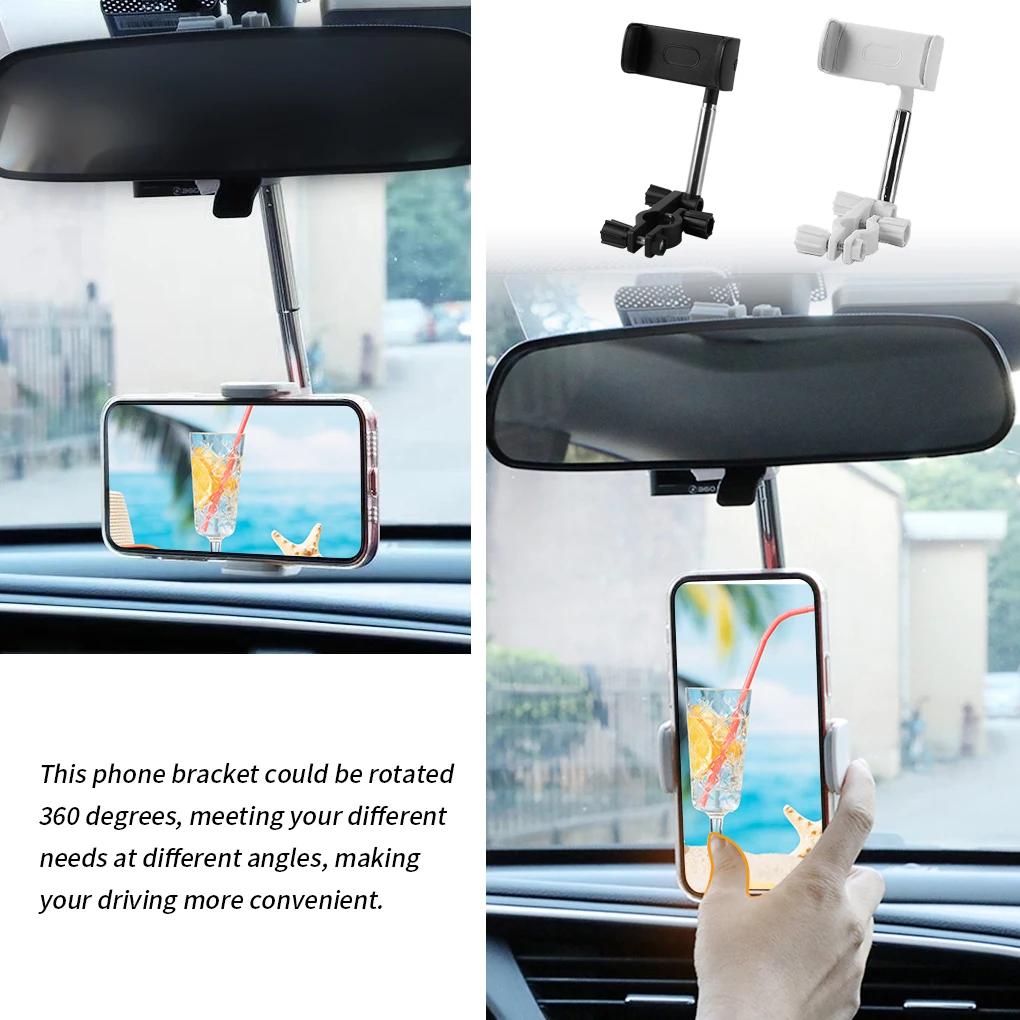 

Car Rearview Mirror Mount Phone Holder 360 Degrees Smartphone Stand Auto Rear Headrest Bracket For Samsung Huawei iPhone 12