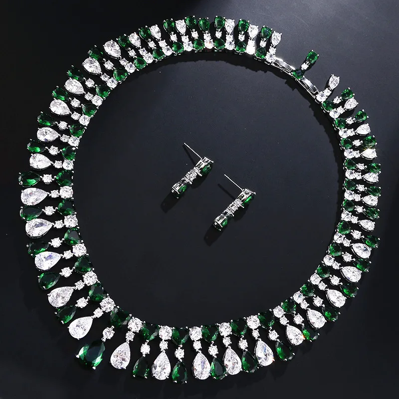 RAKOL свадебный костюм аксессуары в форме сердца кубический циркон кристалл свадебные серьги и ожерелье со стразами ювелирные изделия набор
