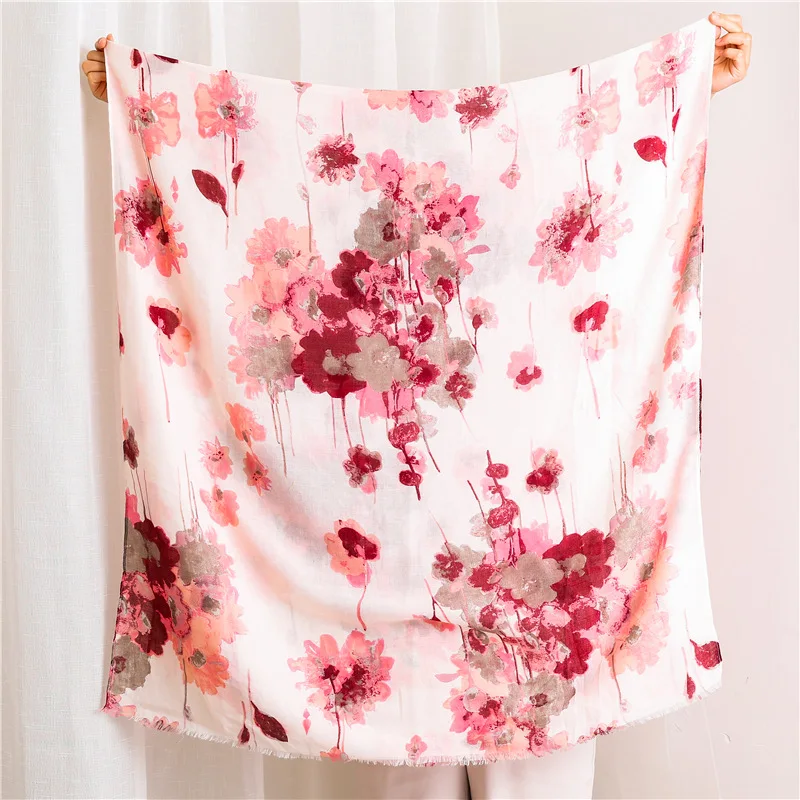 

2020 women's new style flower quality cotton hemp scarf spring and autumn national wind thin silk scarf tourism sunscreen shawl