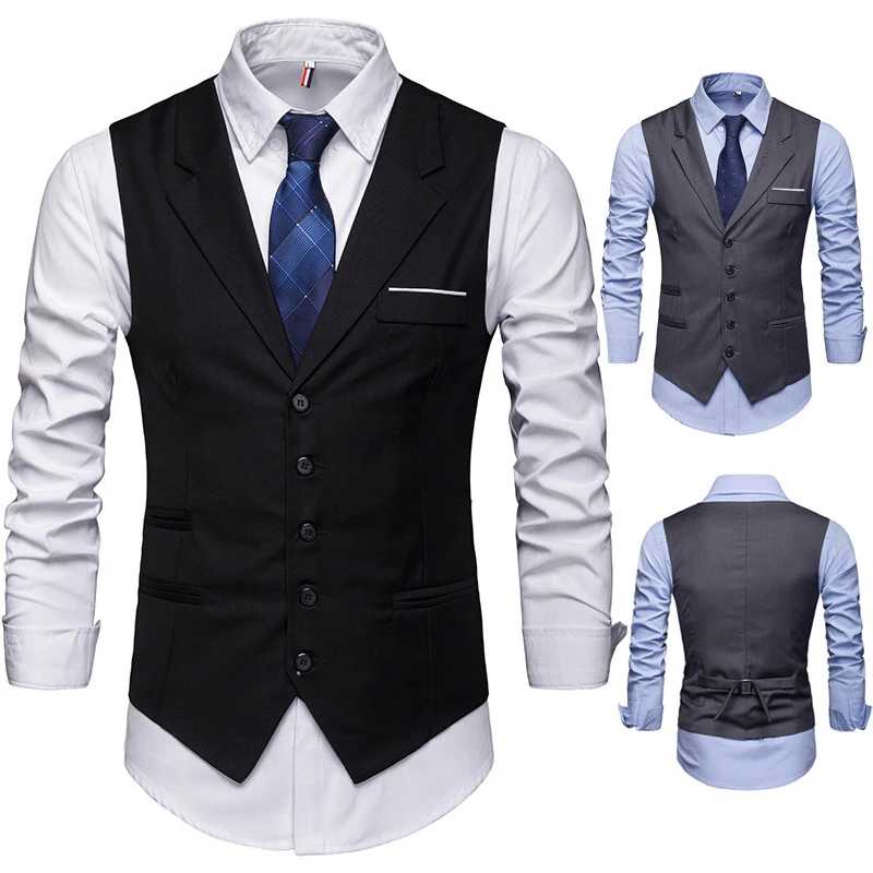 

Fashion Men Vests Waistcoat Solid Color V Neck Sleeveless Buttons Blazer Plus Size Formal Business Jacket Vests