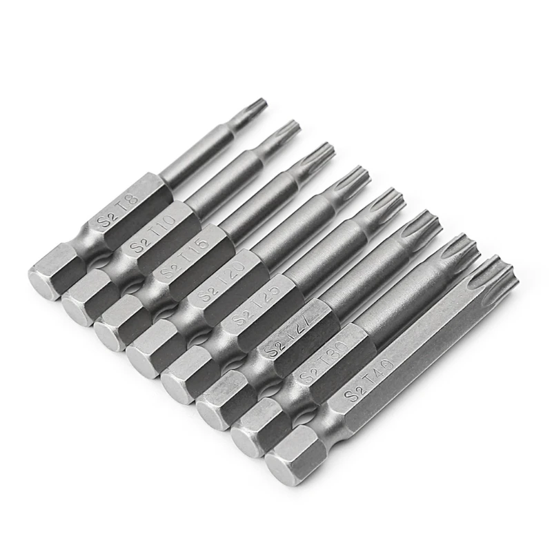 

8 Pcs/Set 1/4 Inch 50mm T8-T40 Magnetic Torx Electric Screwdriver Bits Kit