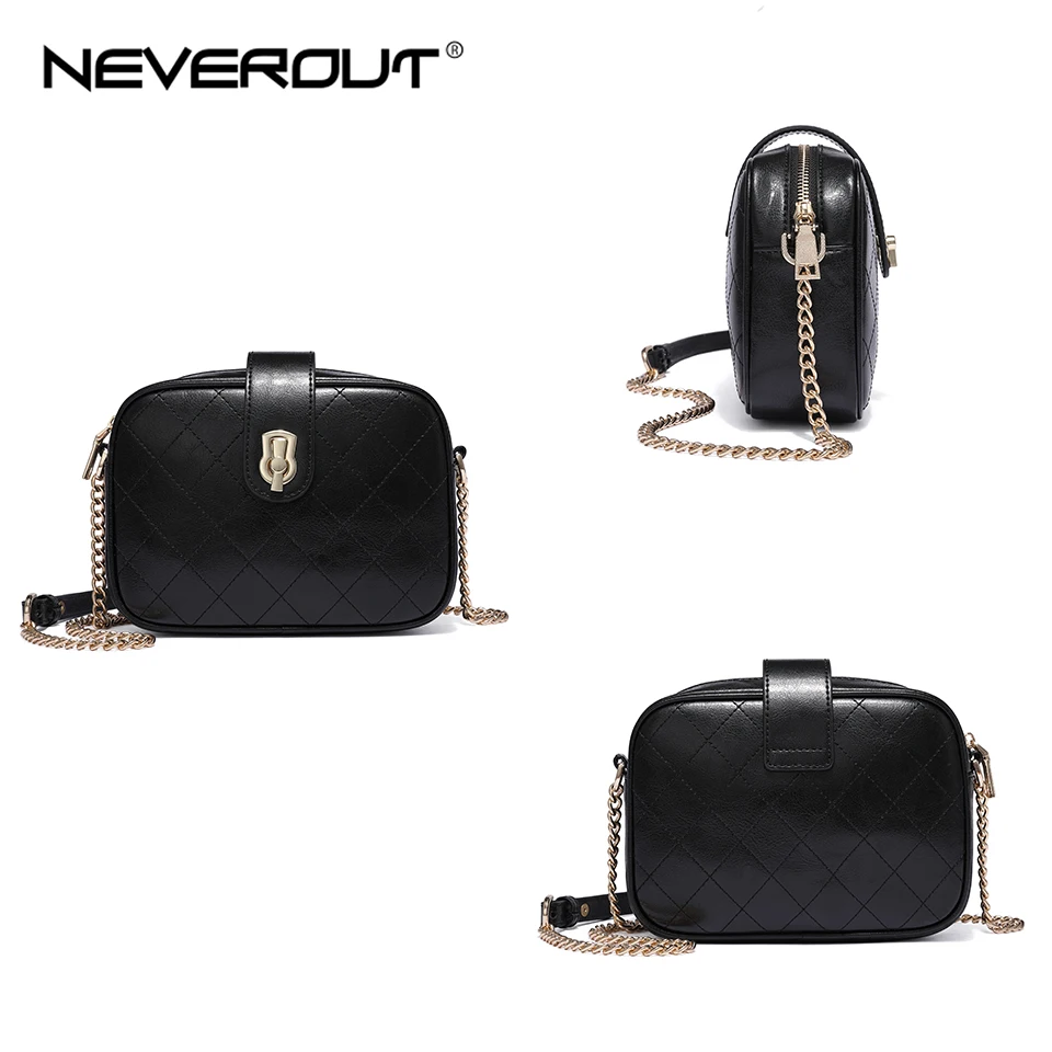 Классическая сумка мессенджер NEVEROUT маленькая черная кожаная через плечо для