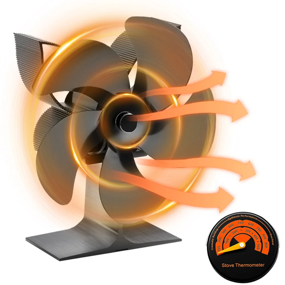 

Home Fireplace Stove Fan 5 Blades Heat Powered Fan Quiet Efficient Heat Distribution for Wood / Log Burner Winter Warmer