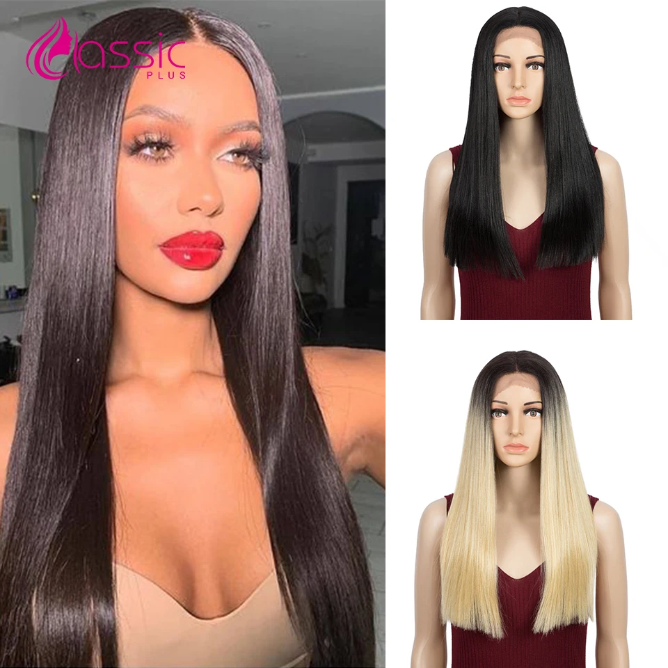 

20 Inch Blonde Lace Wig For Women Straight Middle Part Lace Wigs Pink Purple Colored Cosplay Synthetic Hair Wigs Classic Plus