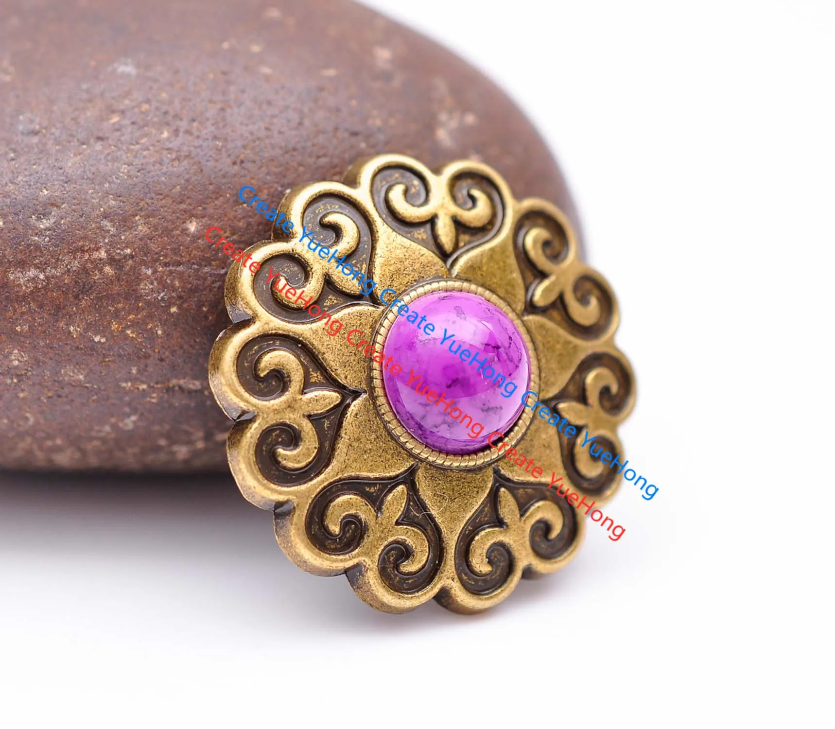 10X 30 мм Ретро латунный Западный Байкерский кельтский цветок резные каменные