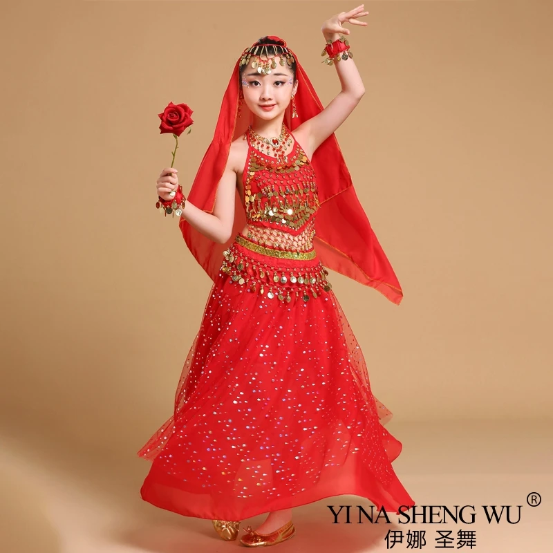 Для девочек танец живота костюм комплект для взрослых и детей индийский сари