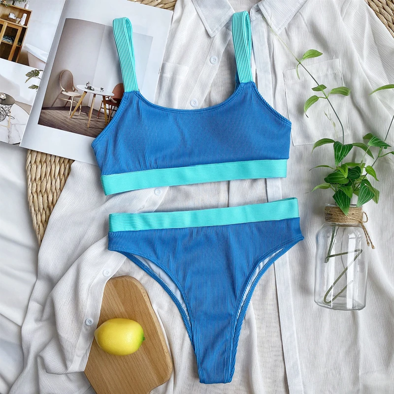 Купальник-бикини пуш-ап Женский пикантный купальный костюм голубой купальник из