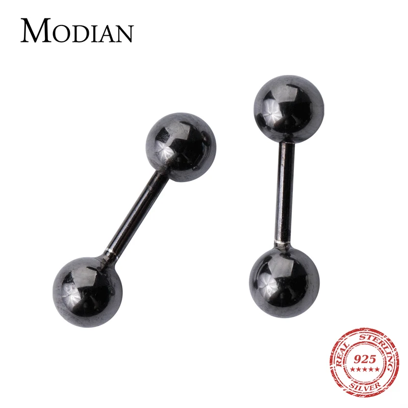

Modian Fashion 925 Sterling Silver Black Light Beads Stud Earring for Women Korea Style Simple Ear Pin Fine Jewery Student Gift