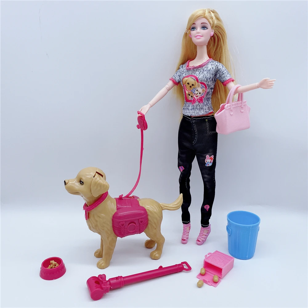 

2020 latest fashion 30cm/11.5" Barbies doll movable joints + movable eating/pooping pet dog combination children's gift toy