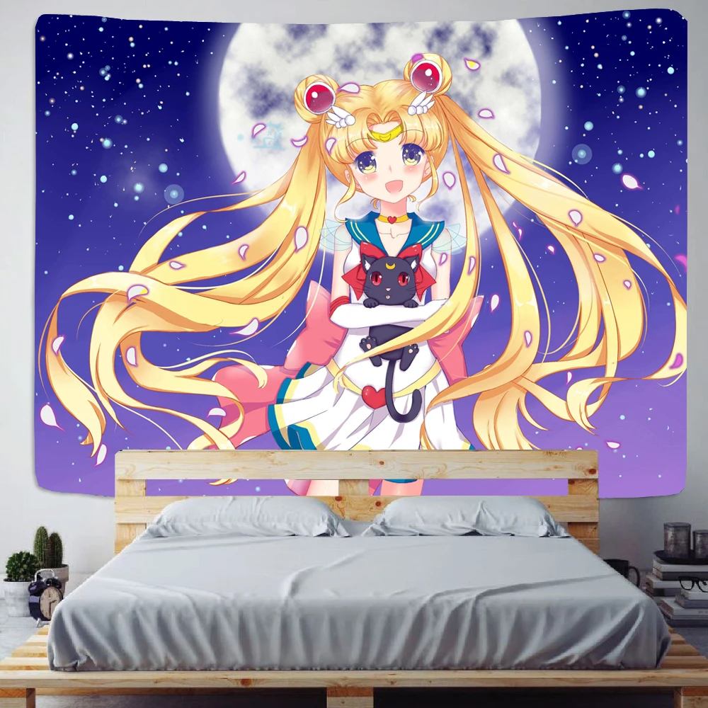 

Japanese Kawaii Anime Beautiful Girl Tapestry Bedroom Background Wall Hanging Decoration Home Hippie Rug Tablecloth Sofa Cushion