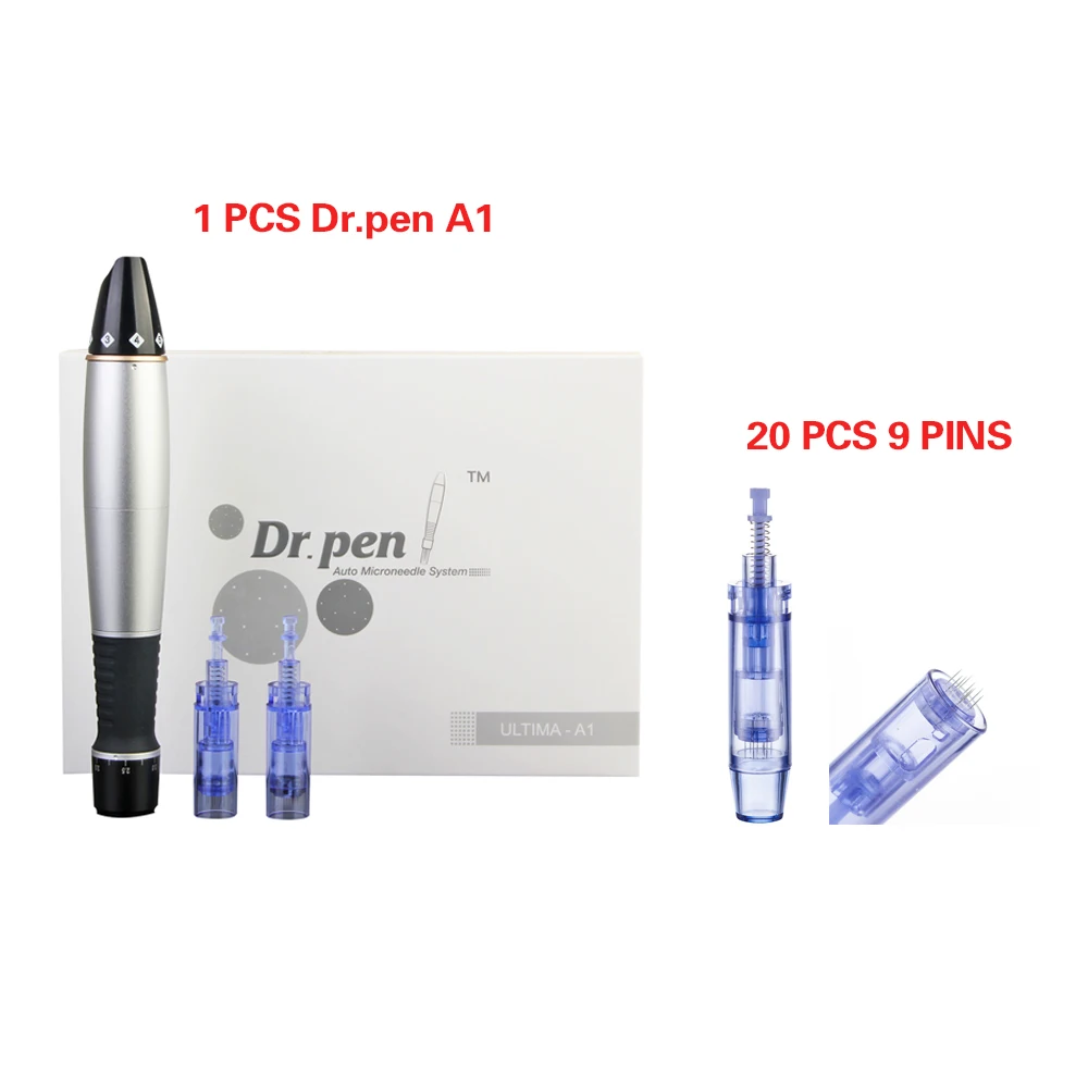 dr.pen 9 pins Dr.Pen Ultima A1 электрическая Дерма ручка с 20 микроиглами мезотерапия Автоматическая микро игла ручка микроиглальная система - Цвет: dr.pen 9 pins