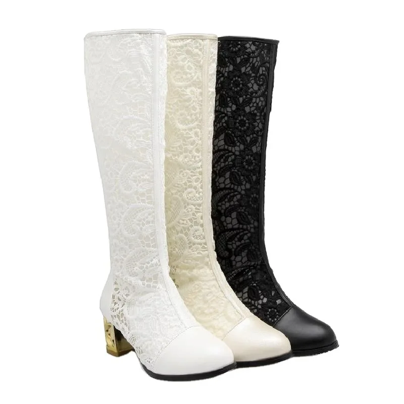 

New summer hollow boots women's boots middle heel net boots hole cool boots LACE BOOTS 2020