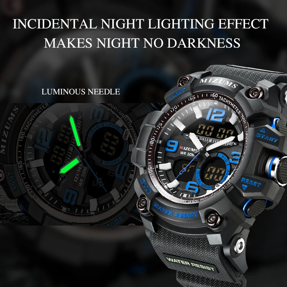 MIZUMS спортивные часы для мужчин водонепроницаемые цифровые со светодиодами