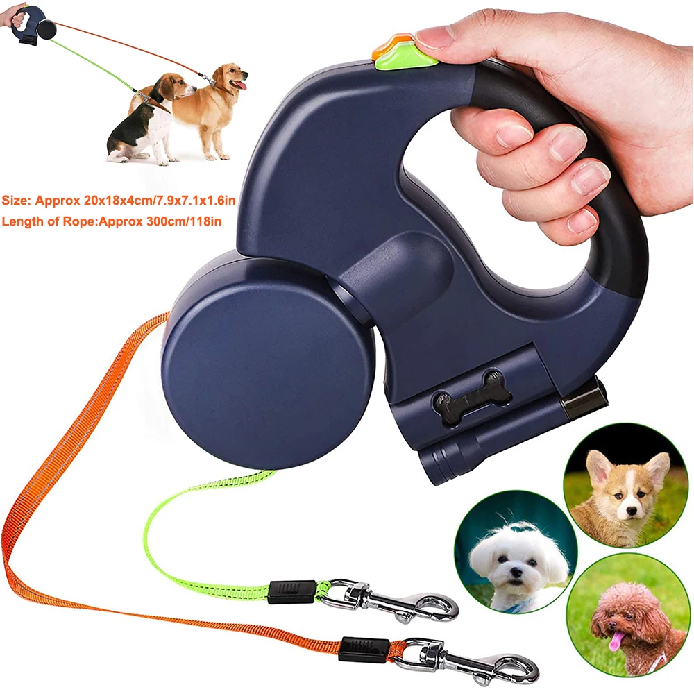 

Dog Leashes Automatic Extendable Flexible Cat Traction Rope Pet Double-Headed Leash Dual Headed Hand Holding with LED Light D30