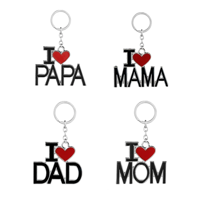 

Fashion Letter I Love Mom/Dad I Love Mama/Papa Enamel Pendant Keychains Keyrings For Mother Father Gift Christmas Free Shipping