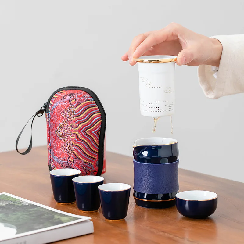 

Ceramic travel tea set express cup a pot of two or four cups simple portable car kung fu gift tea set custom