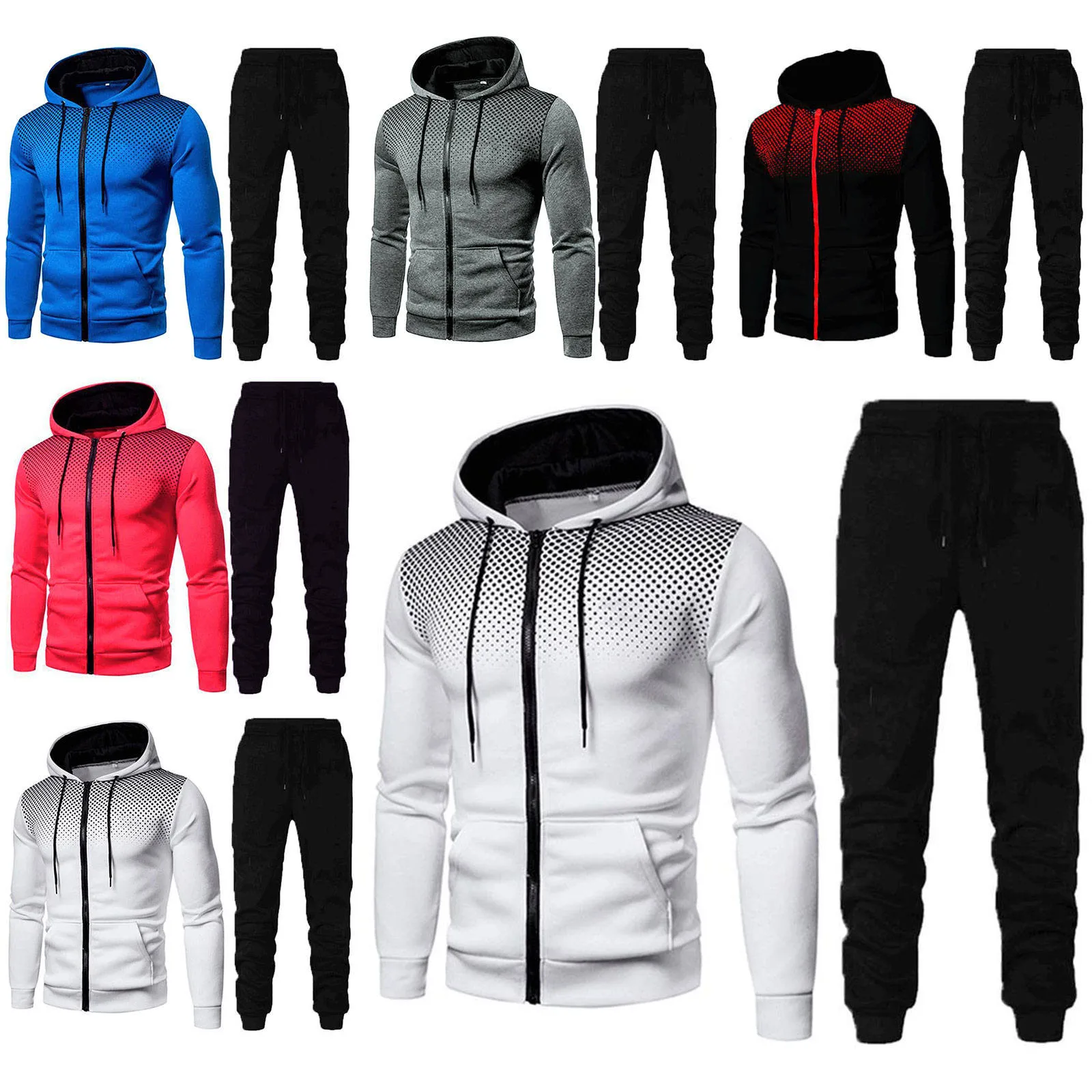 

Men's Tracksuit Winter Casual Long Sleeve Zipper Hoodie Long Pant Set Mens Hooded Tops Sweatpants Fitness Running Sports Suit