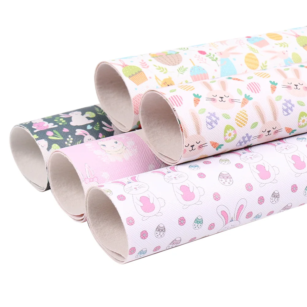 IBOWS 22*30cm 1pc Easter Faux Synthetic Leather Sheet Rabbit Egg Printed Fabric DIY Hair Bows Supplies Handmade Crafts Materials