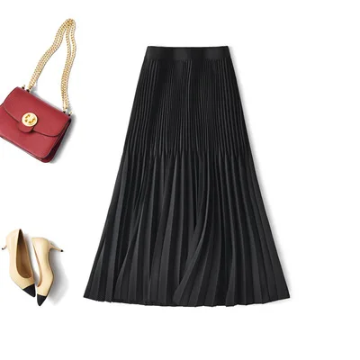 

Korean fashion clothing New black Pleated skirt Female high waist versatile midi elegant pleated skirt woman skirts Office Lady