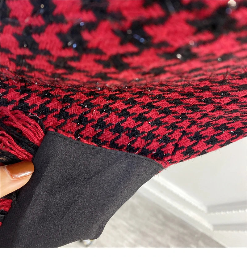 

STREET 2021 HIGH New Designer Suit set Women's Houndstooth Tweed Jacket Skirt Set