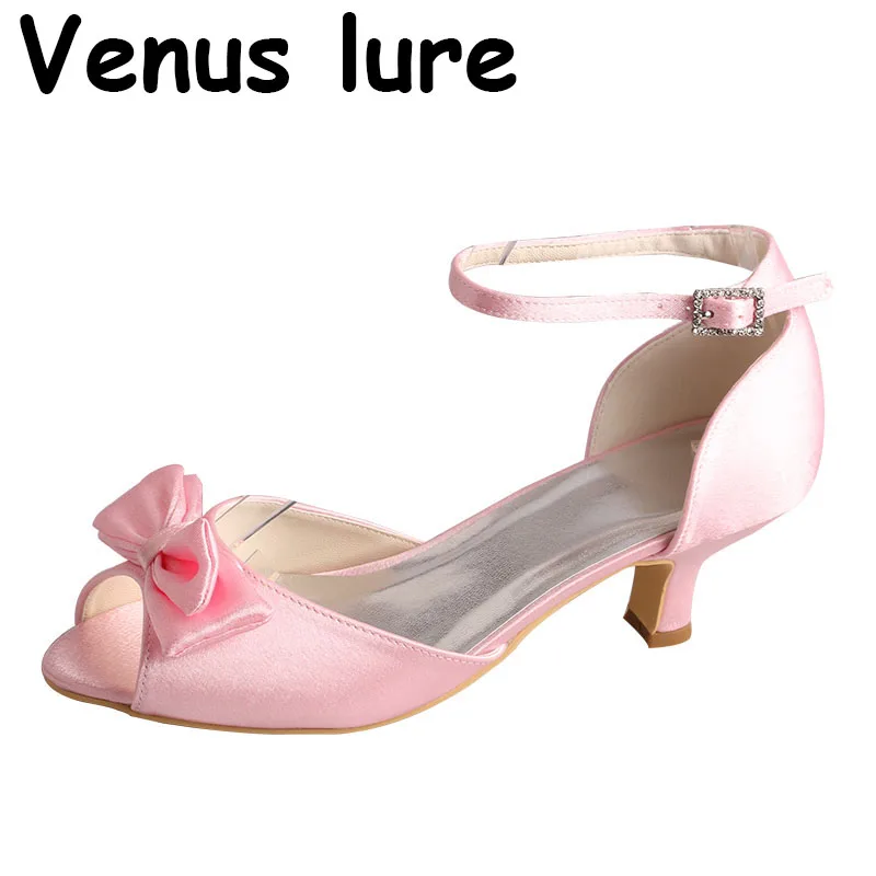 

23 Colors Pink Wedding Low Heel Shoes for Women Peep Toe Bow Sandals
