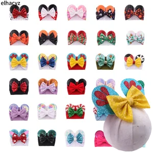 10 шт.лот модный 5 ''Блестящий бант для волос мультяшная мышь уши повязка на голову для детей девочек Блестящий головной убор эластичные детские аксессуары для волос сделай сам