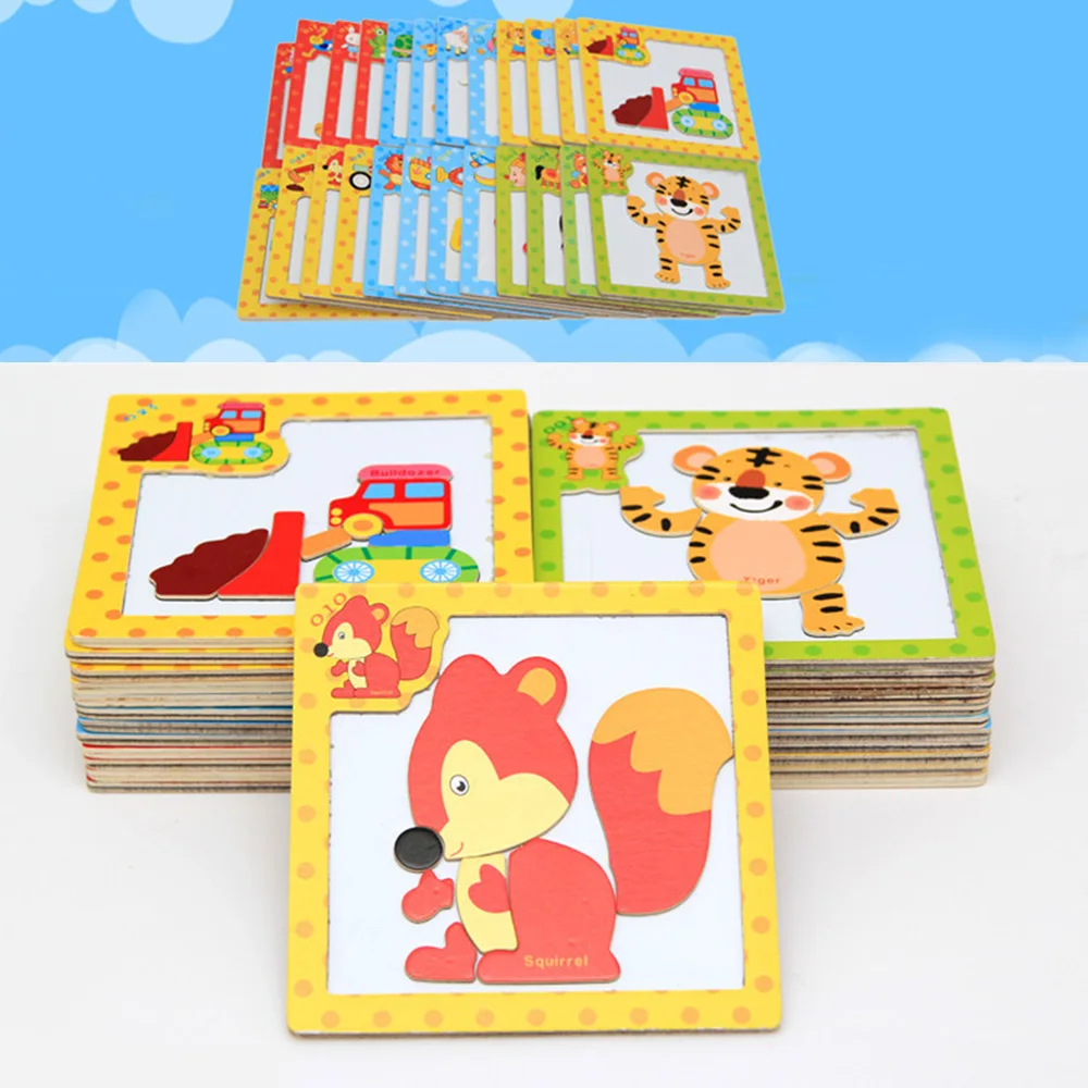 3D Магнитные головоломки деревянные игрушки Мультяшные Tangram детские развивающие