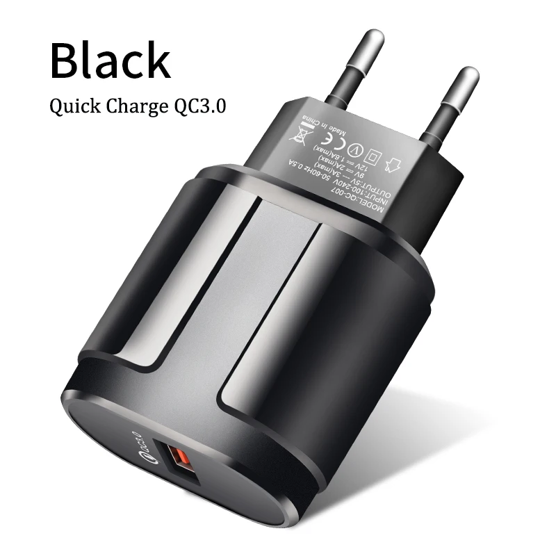 EU Black 3.0 ROCK Quick Charge QC3.0 USB US EU Fast Charger Universal mobile phone charger Wall USB Charger Adapter for iPhone Samsung Xiaomi - Тип штекера: EU Black 3.0