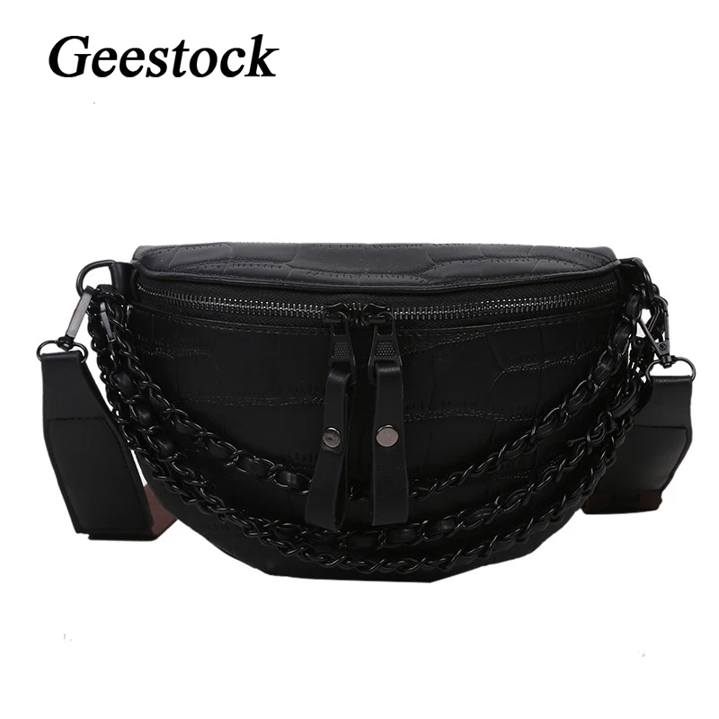 

Забавная поясная сумка Geestock для женщин, саквояж кросс-боди из искусственной кожи с каменным узором, дизайнерская сумочка на толстой цепочке